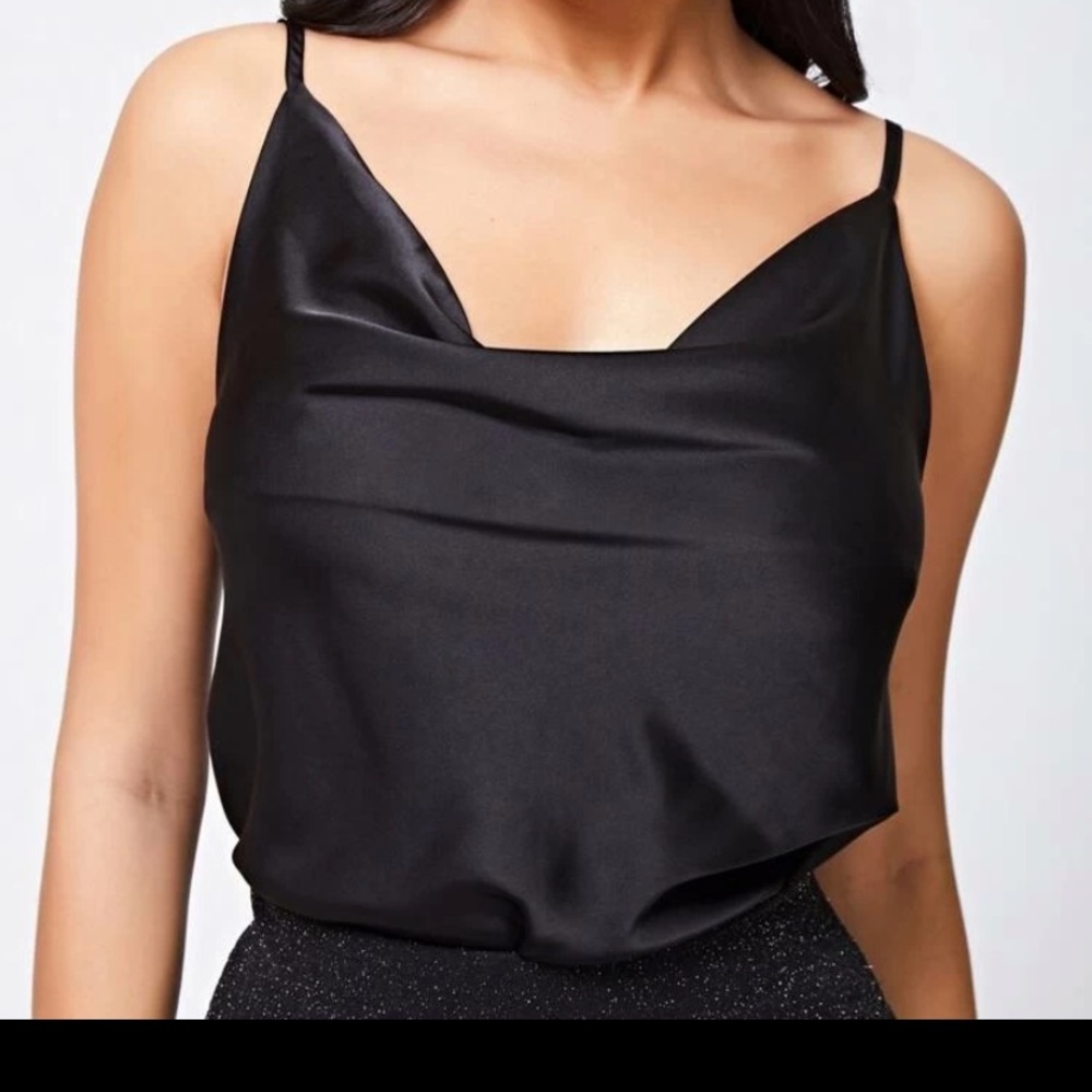 Black cowl neck tank top